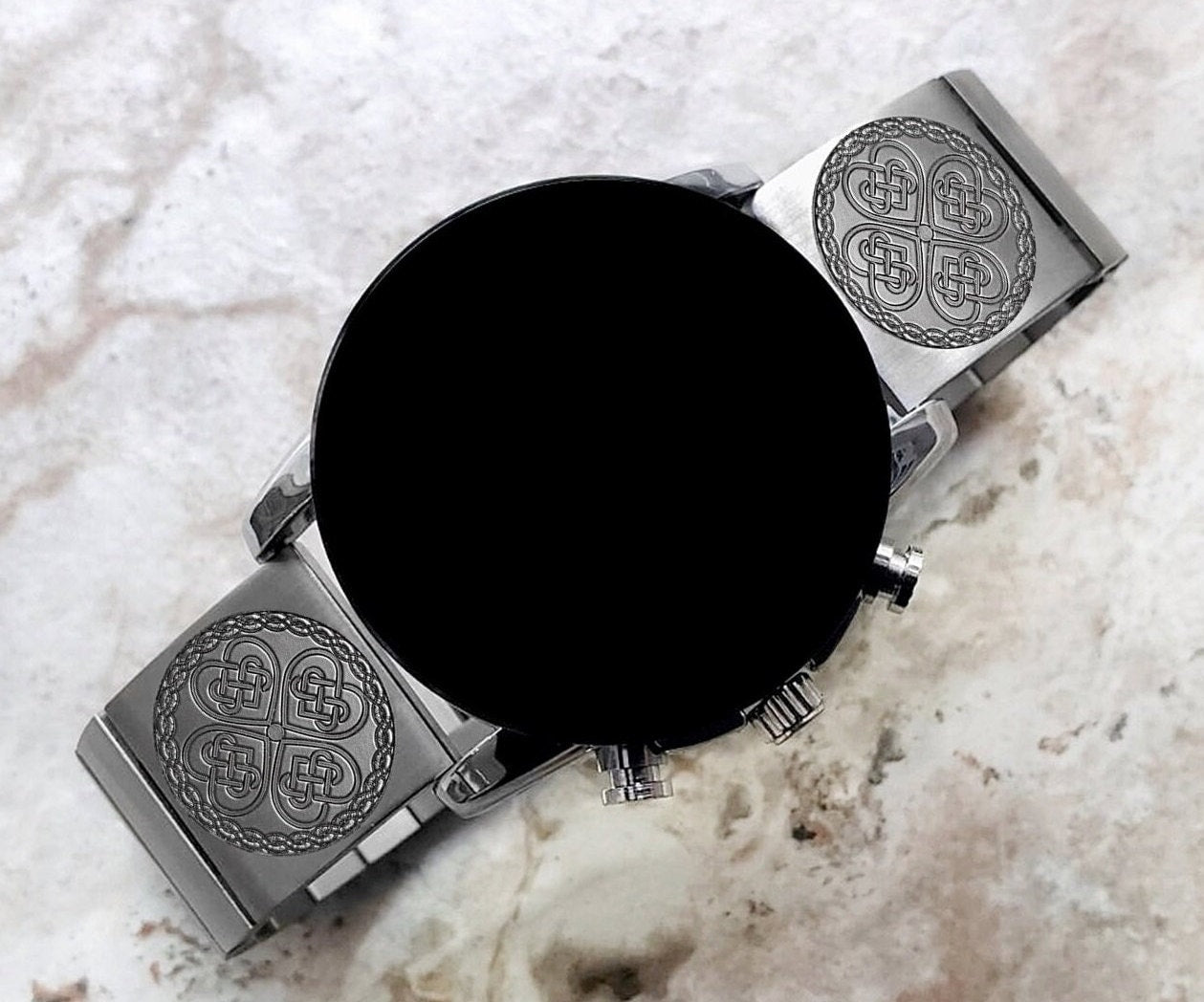 Engraved Watch Band Compatible with Samsung Galaxy Watch 3 45mm 46mm Gear S3 Frontier and Classic Stainless Steel Bracelet Strap CC3 -B22